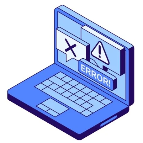 Illustration of a laptop showing error and warning messages