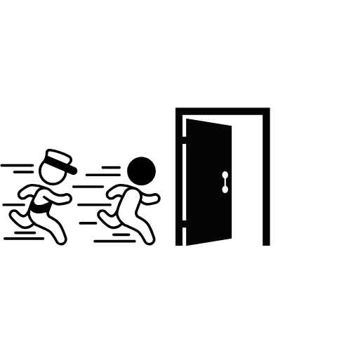 Illustration of a person following closely behind someone through an open door